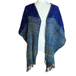 CollectionEighteen Pleated PAISLEY Scarf Wrap Cobalt Blue Shades Fringe NWT SZ L